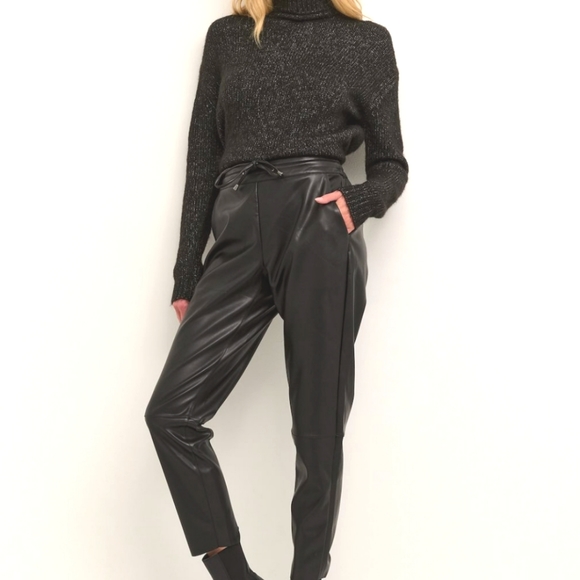 π€Kaffe Kavilla black pleather pants faux leather drawstring waistπ€ - Picture 1 of 16